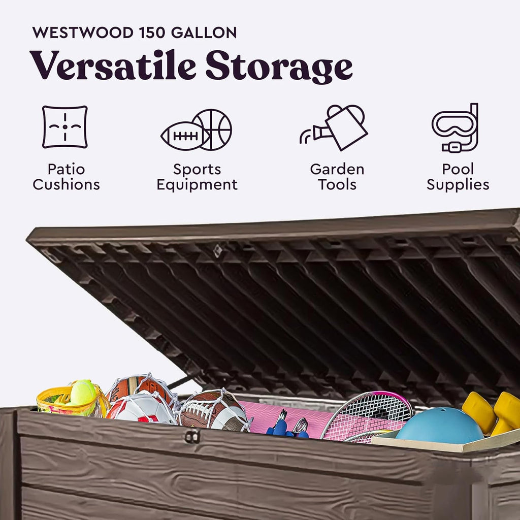150 Gallon Resin Large Deck Box Organization and Storage Box for Patio, Outdoor Cushions, Garden Tools
