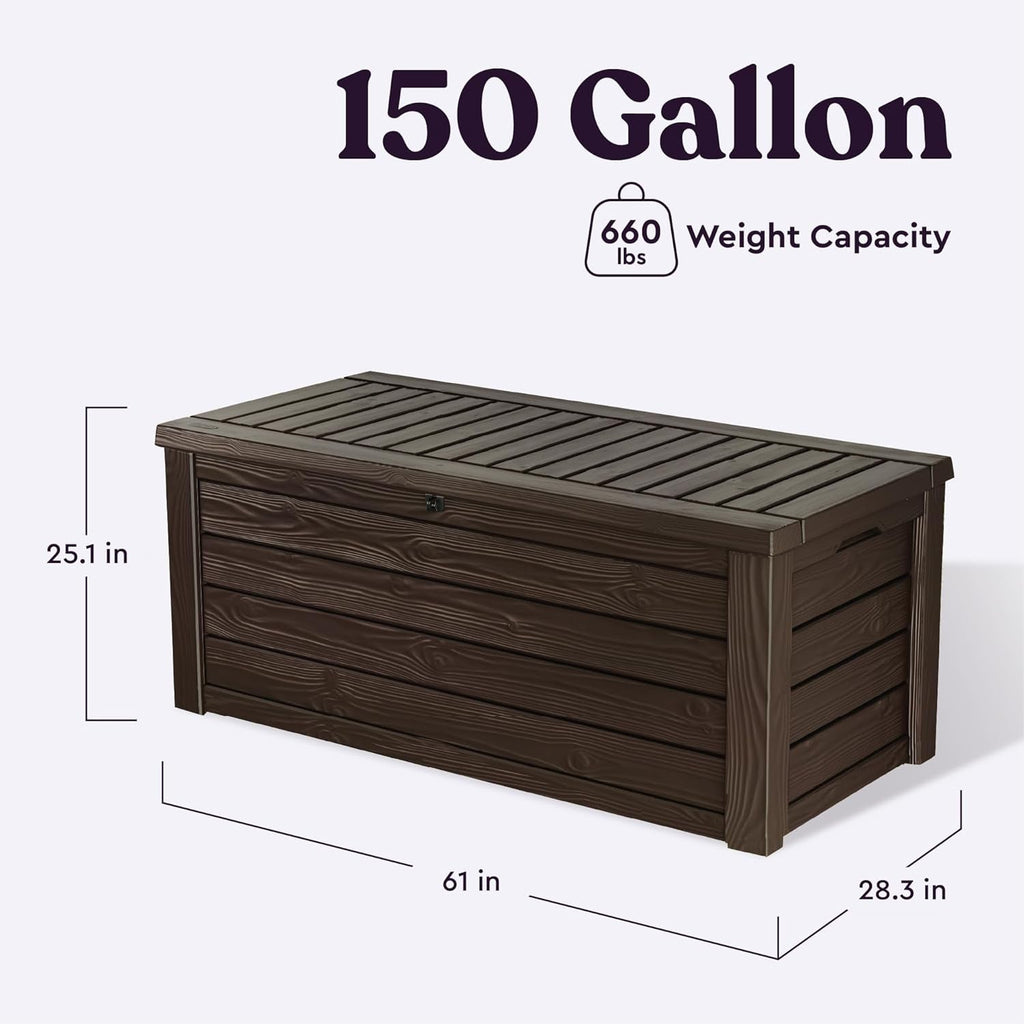 150 Gallon Resin Large Deck Box Organization and Storage Box for Patio, Outdoor Cushions, Garden Tools