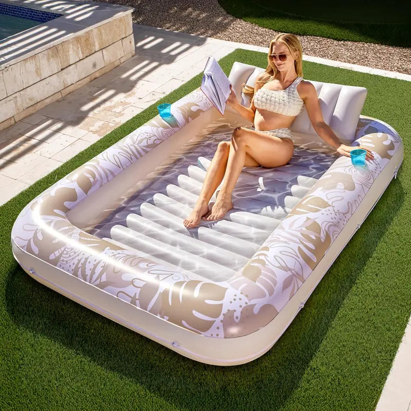 4-in-1 XL Inflatable Tanning Pool Lounge with Cup Holder
