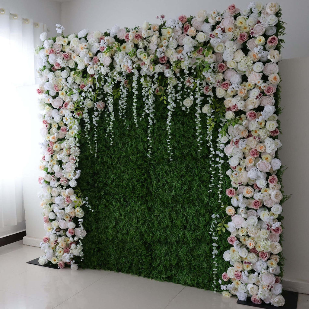🔥[Hot sale]🔥 Roll Up Fabric Artificial Flower Wall Wedding Backdrop, Floral Party Decor, Event Photography