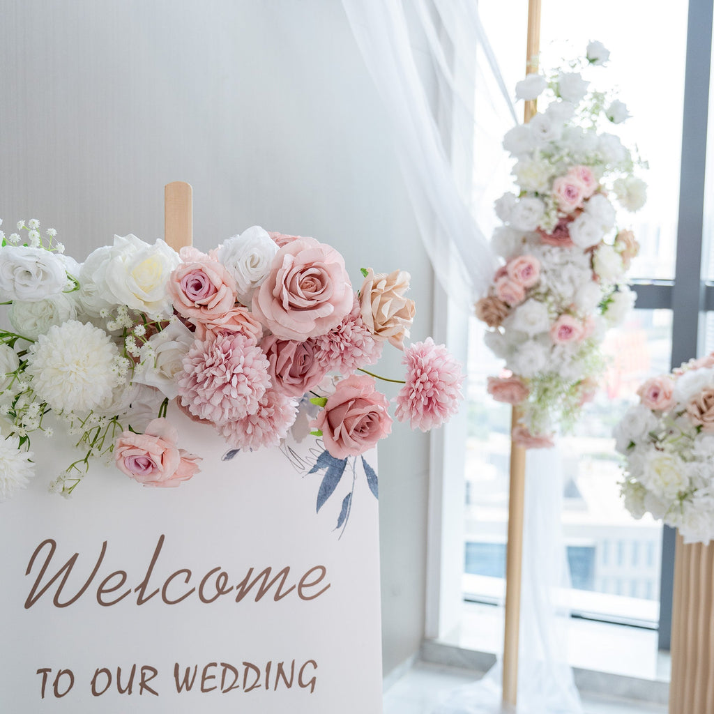 🔥[Hot sale]🔥 Elegant Pink Artificial Flower Backdrop by: With and Without Golden Stand Options for Weddings and Events