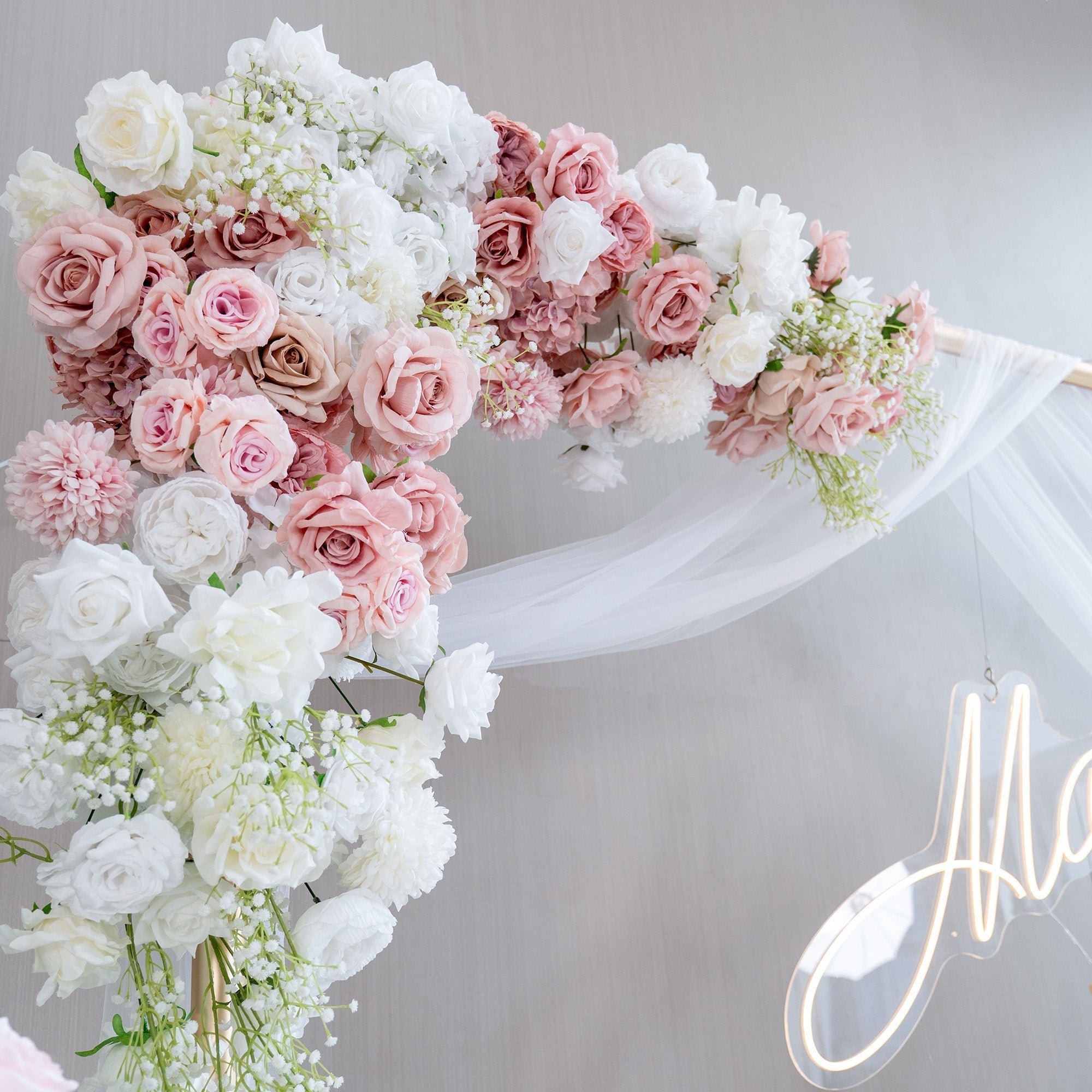 🔥[Hot sale]🔥 Elegant Pink Artificial Flower Backdrop by: With and Without Golden Stand Options for Weddings and Events