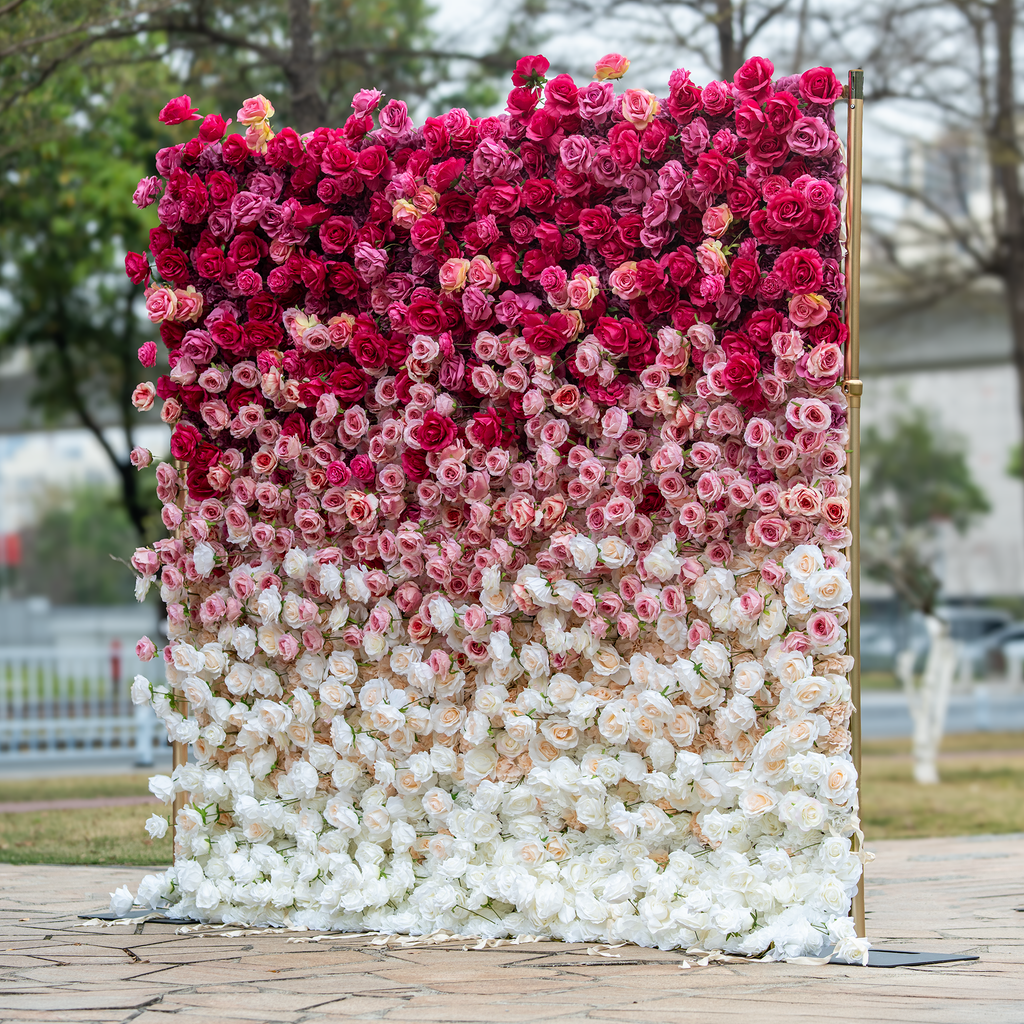 🔥[Hot sale]🔥 Roll Up Fabric Artificial Red to White Gradient Flower Wall Wedding Backdrop, Floral Party Decor, Event Photography