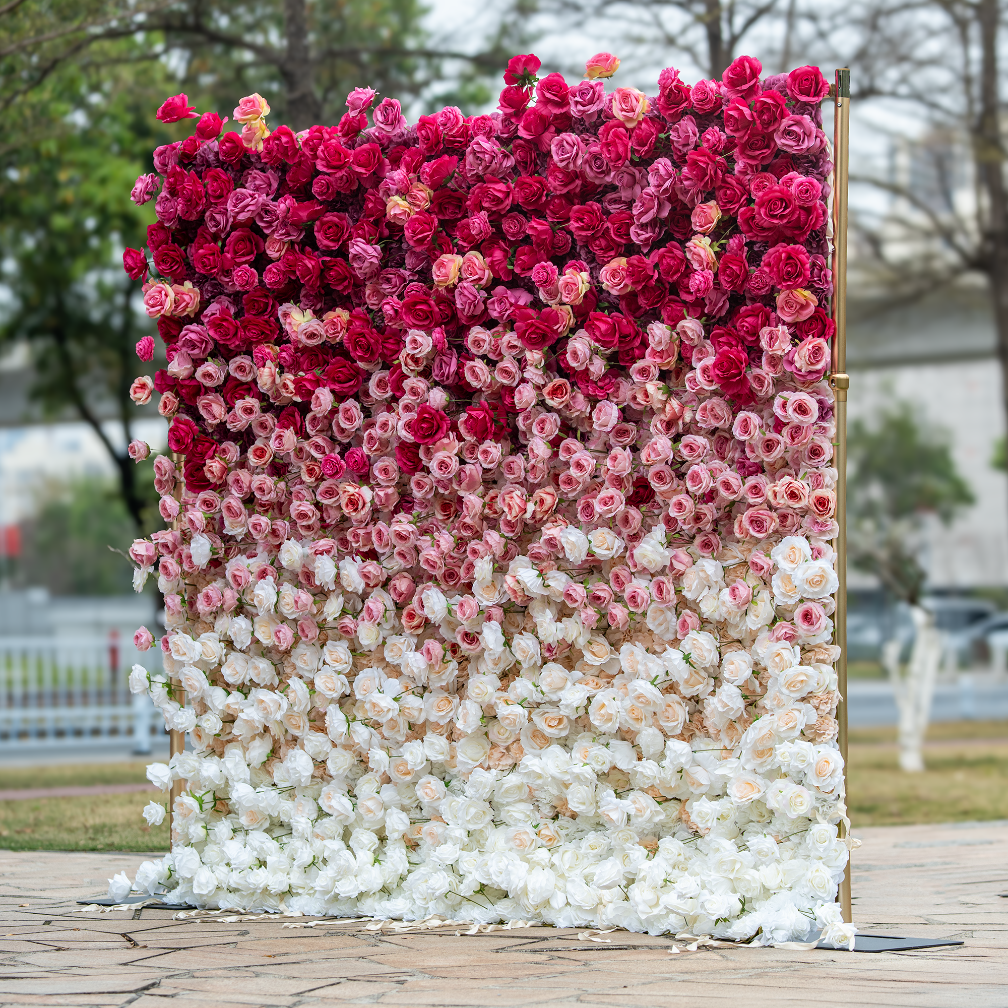 🔥[Hot sale]🔥 Roll Up Fabric Artificial Red to White Gradient Flower Wall Wedding Backdrop, Floral Party Decor, Event Photography