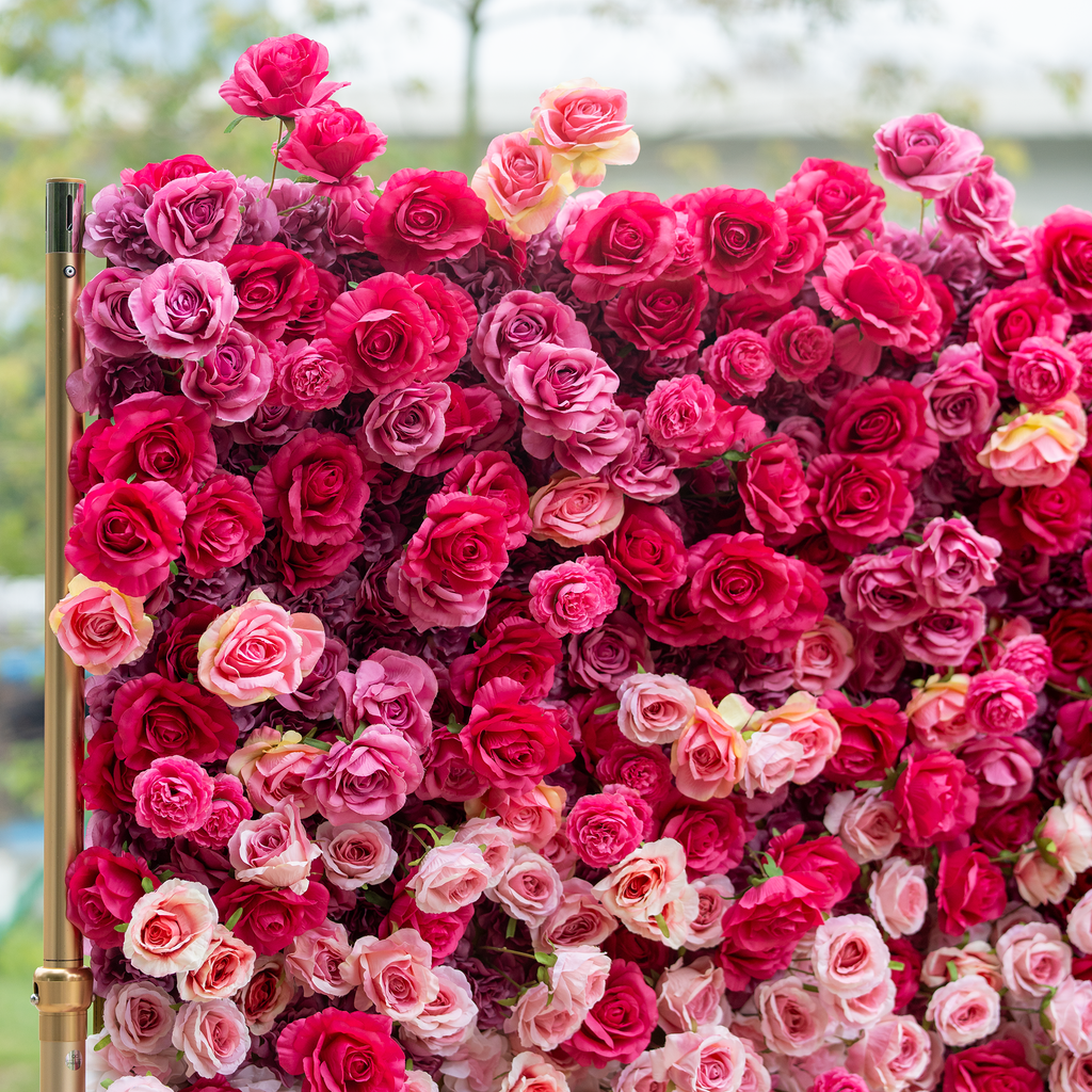 🔥[Hot sale]🔥 Roll Up Fabric Artificial Red to White Gradient Flower Wall Wedding Backdrop, Floral Party Decor, Event Photography