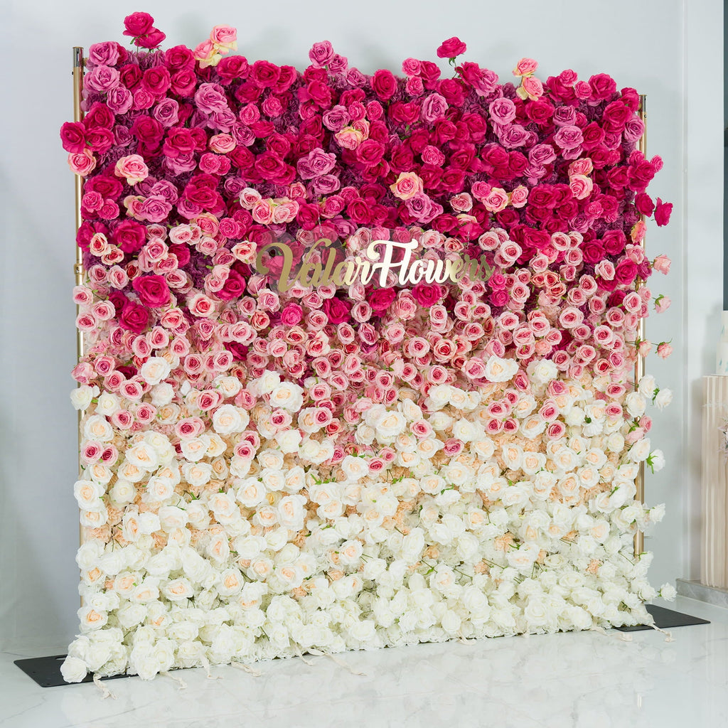 🔥[Hot sale]🔥 Roll Up Fabric Artificial Red to White Gradient Flower Wall Wedding Backdrop, Floral Party Decor, Event Photography