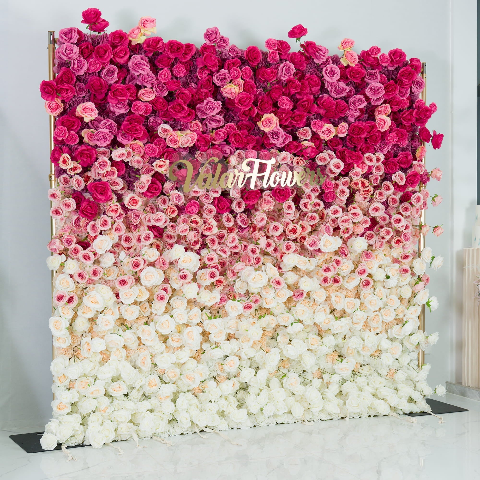🔥[Hot sale]🔥 Roll Up Fabric Artificial Red to White Gradient Flower Wall Wedding Backdrop, Floral Party Decor, Event Photography