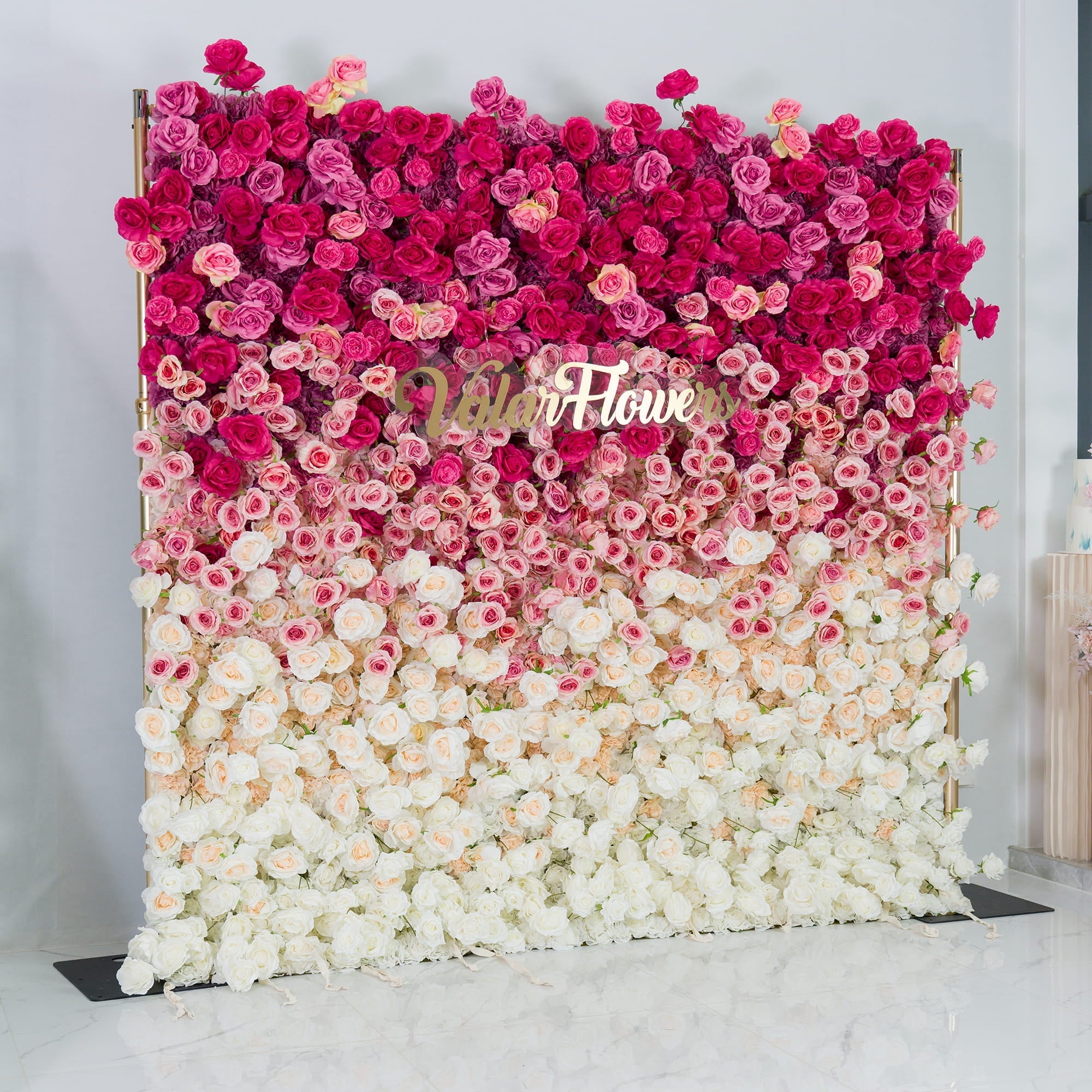 🔥[Hot sale]🔥 Roll Up Fabric Artificial Red to White Gradient Flower Wall Wedding Backdrop, Floral Party Decor, Event Photography