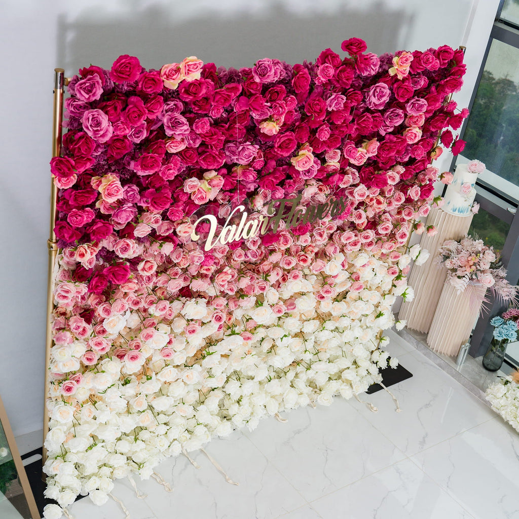 🔥[Hot sale]🔥 Roll Up Fabric Artificial Red to White Gradient Flower Wall Wedding Backdrop, Floral Party Decor, Event Photography