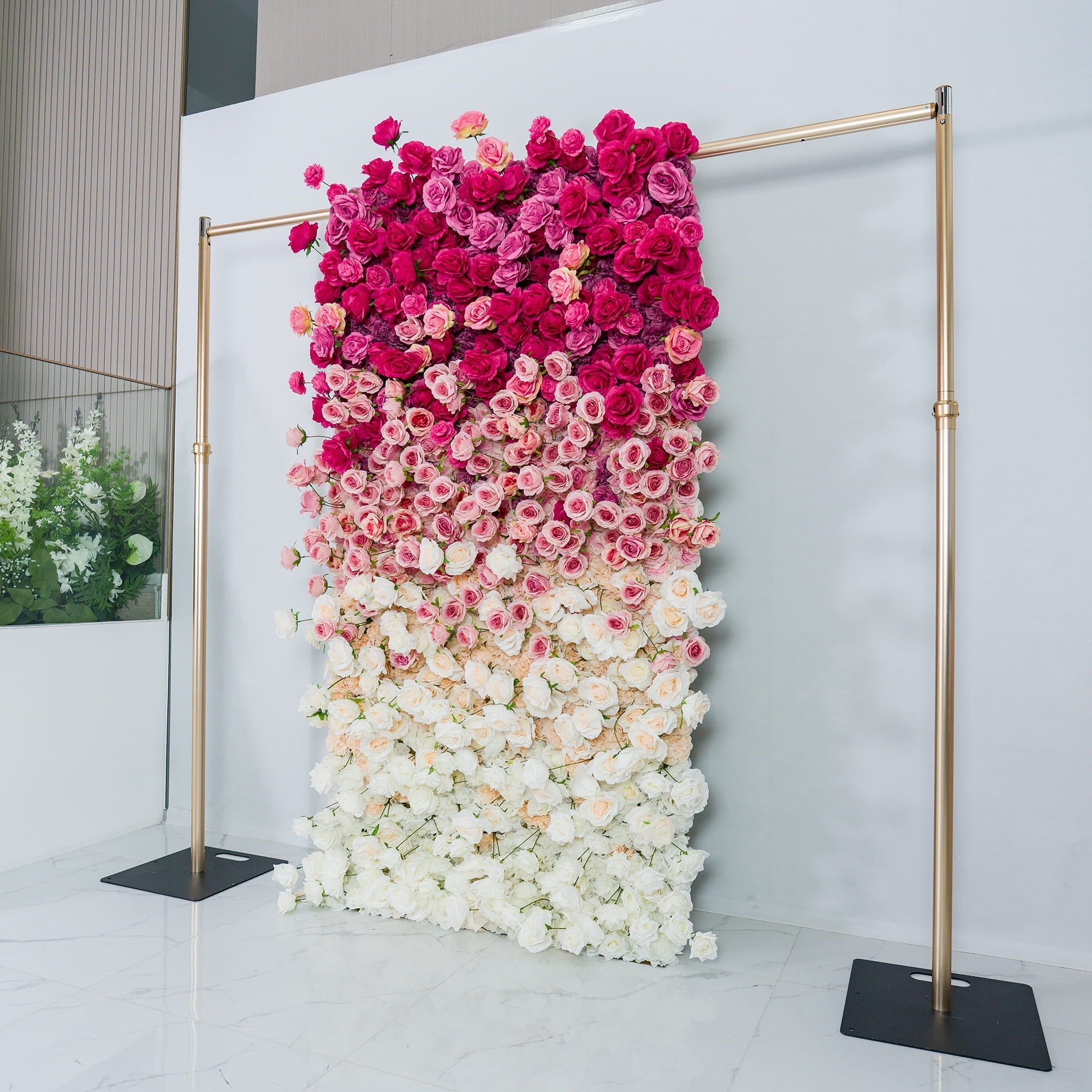 🔥[Hot sale]🔥 Roll Up Fabric Artificial Red to White Gradient Flower Wall Wedding Backdrop, Floral Party Decor, Event Photography
