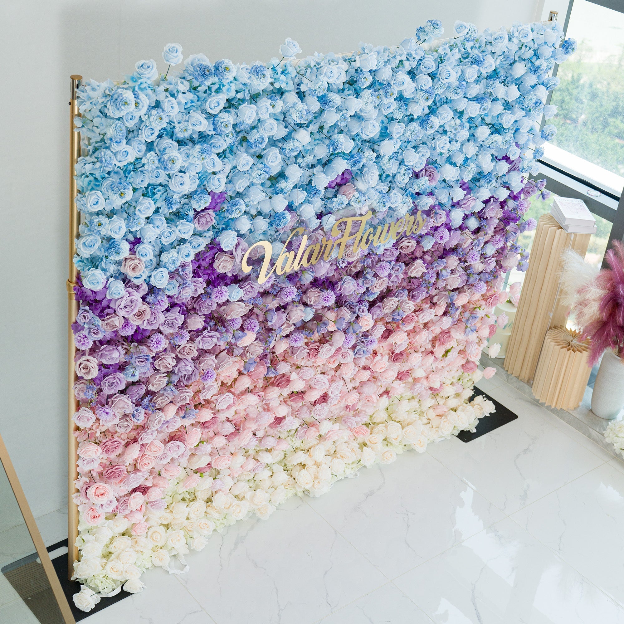 🔥[Hot sale]🔥 5D Ombre Blue - Purple - Pink Artificial Flower Backdrop: A Dreamy Floral Masterpiece Perfect for Kids Birthday