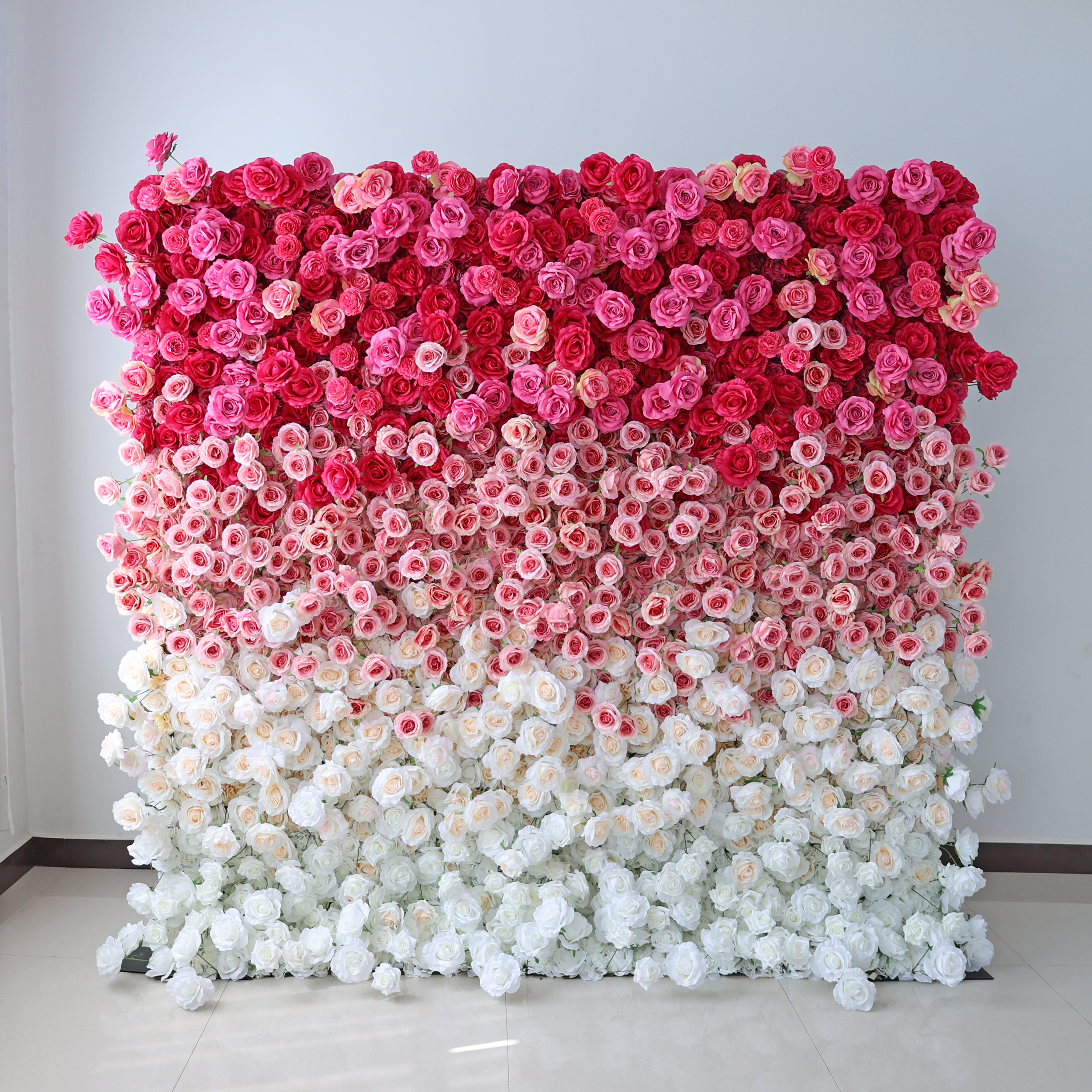 🔥[Hot sale]🔥 Roll Up Fabric Artificial Red to White Gradient Flower Wall Wedding Backdrop, Floral Party Decor, Event Photography